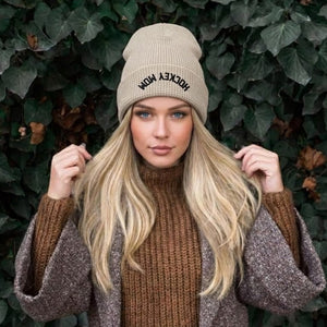 hockey mom reverse beanie model