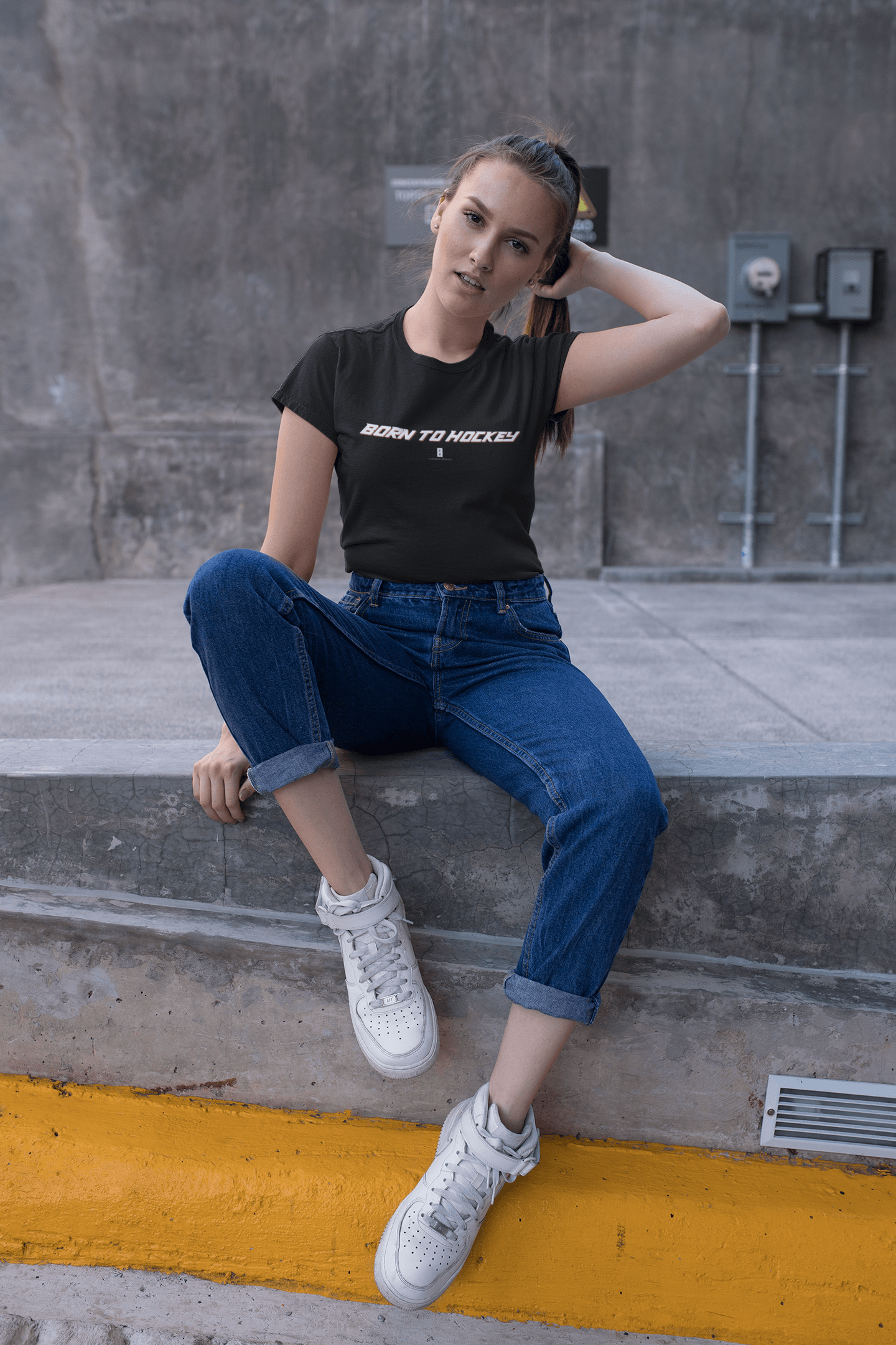 Womens Born To Hockey Core Tee Black